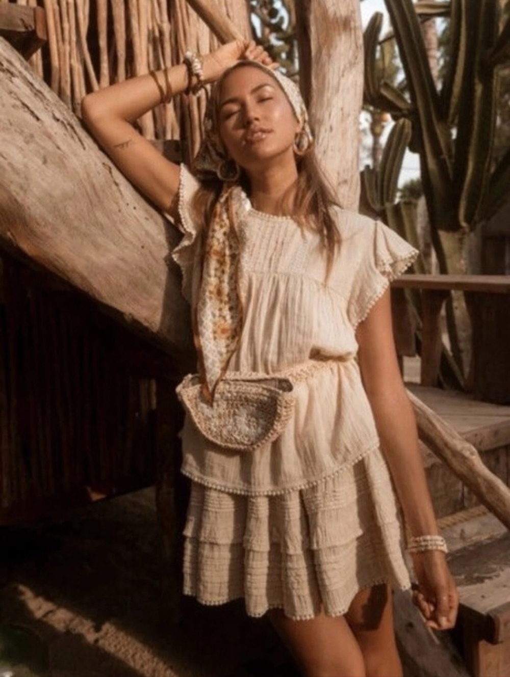 SPELL & THE GYPSY COLLECTIVE HANALEI BLOUSE TOP EMBROIDERED in SAND